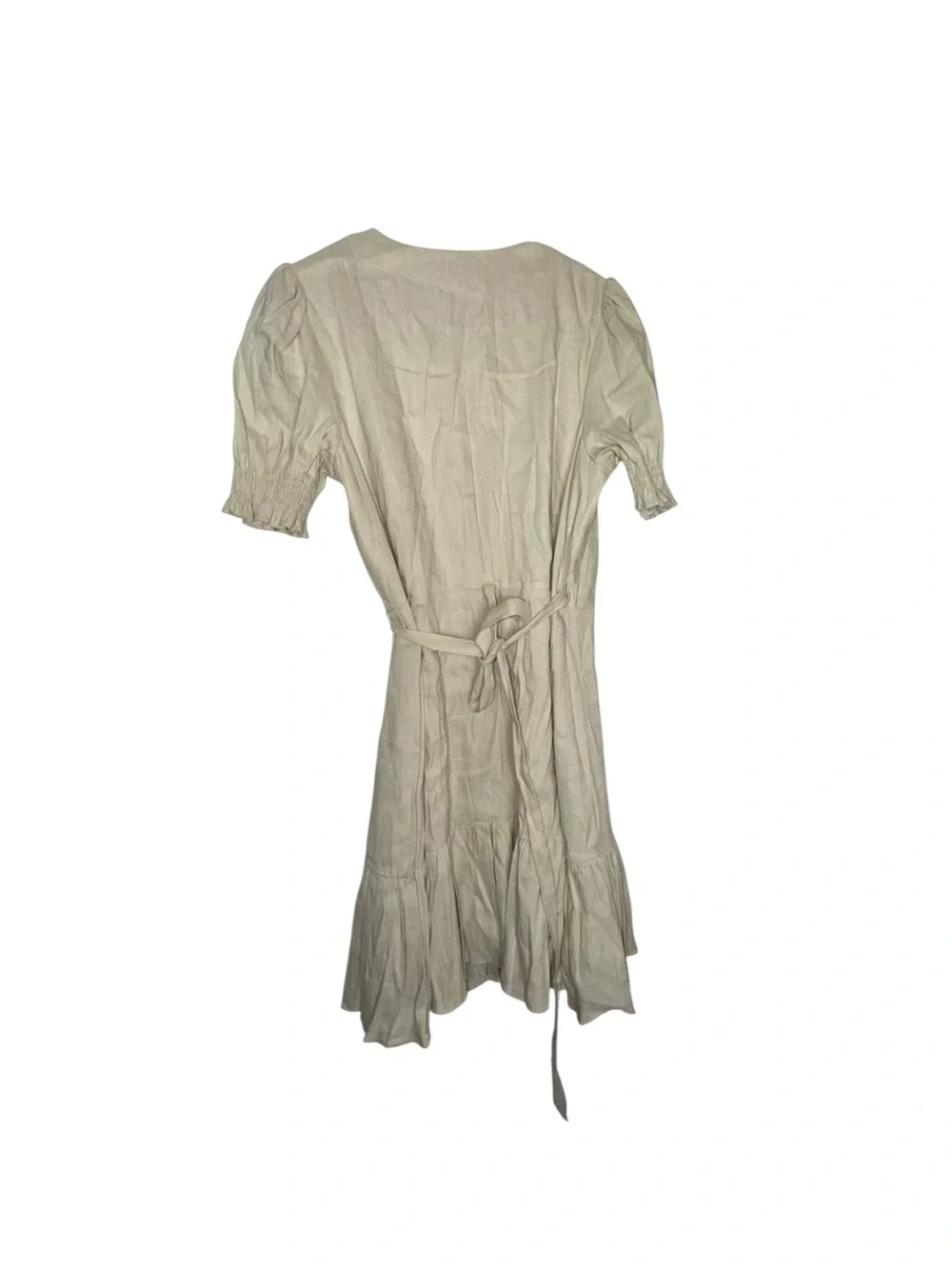 ANTONIO MELANI Beige Wrap Mini Dress with Puff Sleeves - Picture 6 of 6